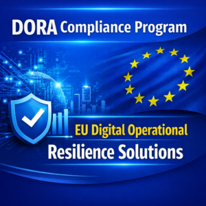 DORA Compliance Program thumbnail showing ICT risk, operational resilience, and EU regulatory icons in blue-themed professional design.